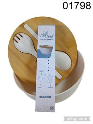 Imagen de ENSALADERA CON TAPA DE BAMBOO Y CUBIERTOS 25X11.2CM 3.26